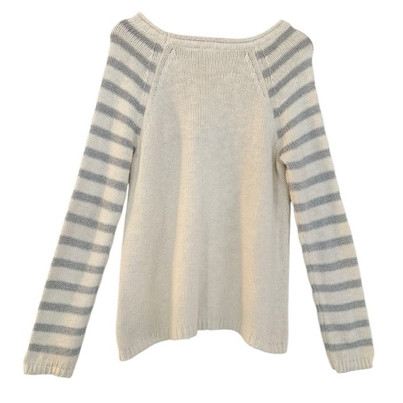 ANTHROPOLOGIE Moth Je T’Adore Pullover Cream & Metallic Silver Striped Sweater L - Picture 3 of 8
